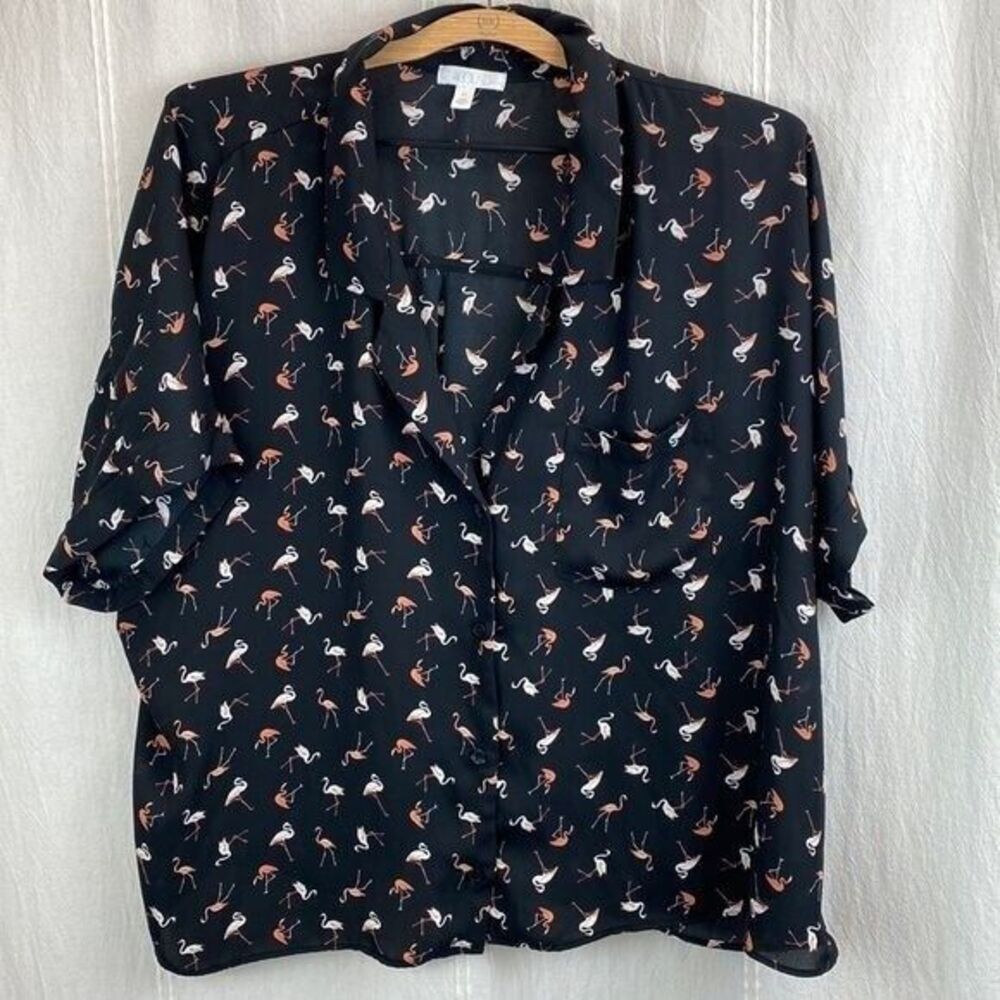 Abound‎ flamingo button down lapel blouse XXL